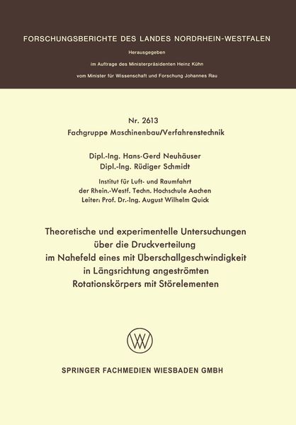 Produktbild: Theoretische und experimentelle Untersuchungen &uuml;ber die Druckverteilung im Nahefeld eines mit &Uuml;berschallgeschwindigkeit in L&auml;ngsrichtung angestr&ouml;mten