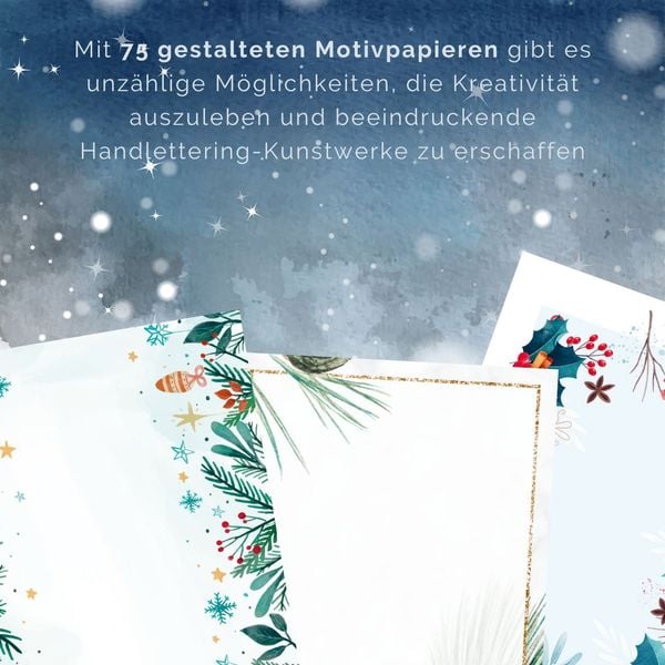 Produktbild: Design Paper A6 Frohe Weihnachten. Mit Handlettering-Grundkurs