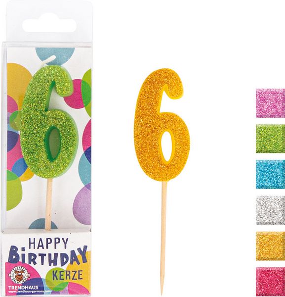 Produktbild: TRENDHAUS&reg; Zahlenkerzen Birthday Fun Glitter Mini, 6