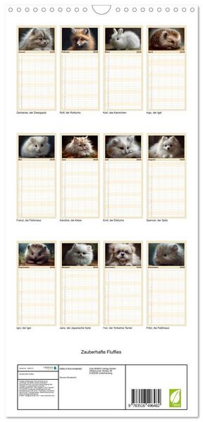 Produktbild: Familienplaner 2026 - Zauberhafte Fluffies mit 5 Spalten (Wandkalender, 21 x 45 cm) CALVENDO
