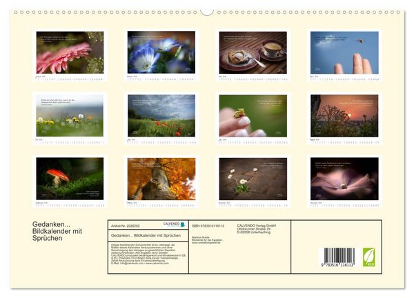 Produktbild: Gedanken... Bildkalender mit Spr&uuml;chen (hochwertiger Premium Wandkalender 2026 DIN A2 quer), Kunstdruck in Hochglanz