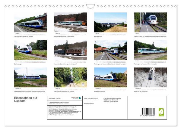 Produktbild: Eisenbahnen auf Usedom (Wandkalender 2026 DIN A3 quer), CALVENDO Monatskalender