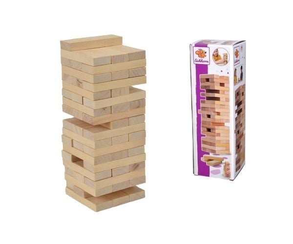 Eichhorn 100002466 - Stapelspiel, Wackelturm, Geschicklichkeitsspiel für die ganze Familie, Balance Tower gefertigt aus unbehandelten Holz, 54-teilig