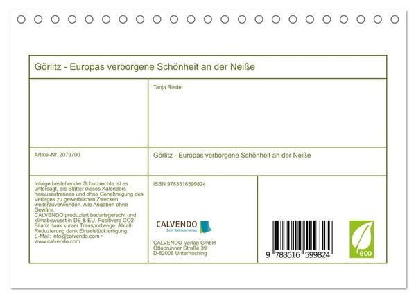 Produktbild: G&ouml;rlitz - Europas verborgene Sch&ouml;nheit an der Nei&szlig;e (Tischkalender 2026 DIN A5 quer), CALVENDO Monatskalender