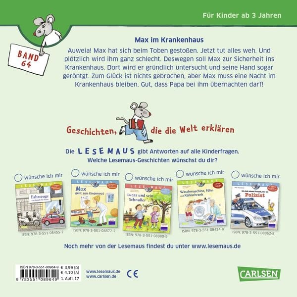 Produktbild: LESEMAUS 64: Max im Krankenhaus