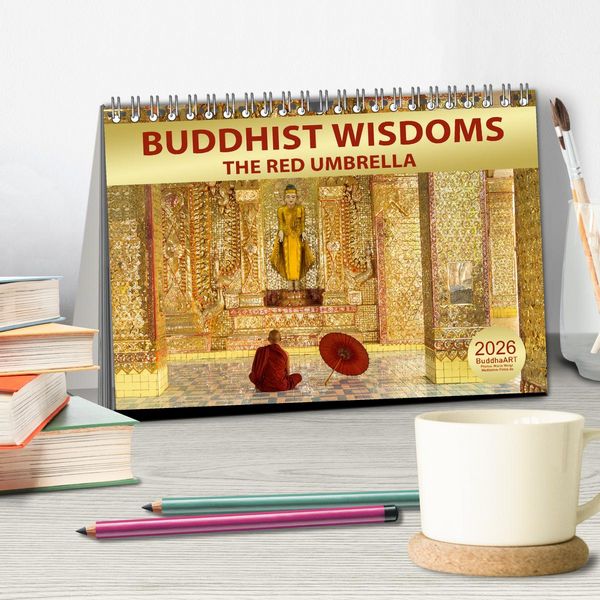 Produktbild: BUDDHIST WISDOMS - THE RED UMBRELLA (Desk Calendar 2026 DIN A5 landscape), CALVENDO 12 Month DeskCalendar