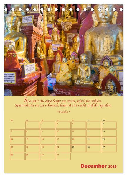 Produktbild: BUDDHA IN GOLD - Mit buddhistischen Spr&uuml;chen (Tischkalender 2026 DIN A5 hoch), CALVENDO Monatskalender