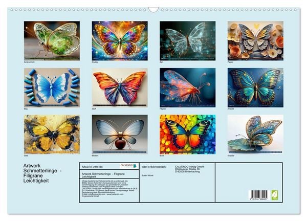 Produktbild: Artwork Schmetterlinge - Filigrane Leichtigkeit (Wandkalender 2026 DIN A2 quer), CALVENDO Monatskalender