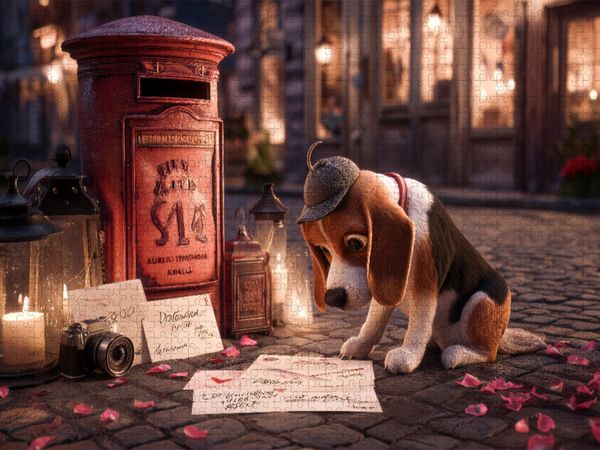 Produktbild: CALVENDO Puzzle Detektivhund auf Spurensuche vor rotem Briefkasten | 2000 Teile Lege-Gr&ouml;&szlig;e 90x67cm Foto-Puzzle f&uuml;r gl&uuml;ckliche Stunden