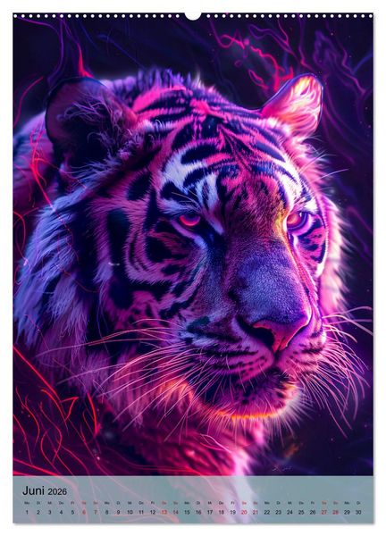 Produktbild: Raubkatzen - Geschmeidige J&auml;ger im Neonlicht (hochwertiger Premium Wandkalender 2026 DIN A2 hoch), Kunstdruck in Hochglanz