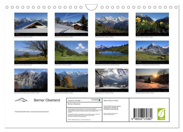 Produktbild: Berner Oberland (Wandkalender 2026 DIN A4 quer), CALVENDO Monatskalender