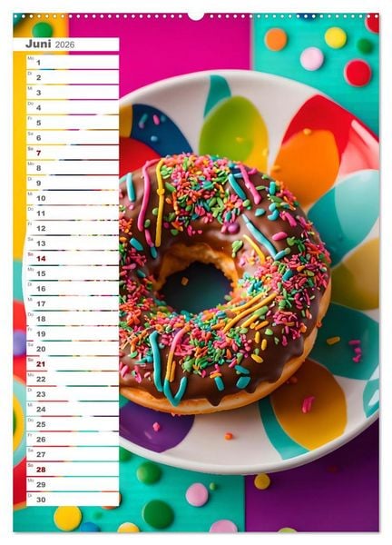 Produktbild: Donuts and Birthdays, s&uuml;&szlig;er Geburtstagskalender mit bunte KI Donuts (Wandkalender 2026 DIN A2 hoch), CALVENDO Monatskalender