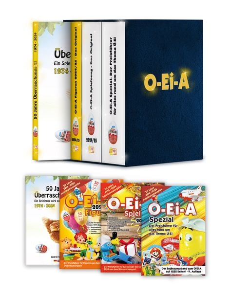 Produktbild: Das O-Ei-A 3er Bundle 2024/25 - Die Jubil&auml;umsausgabe! &ndash; O-Ei-A Figuren, O-Ei-A Spielzeug und O-Ei-A Spezial sowie das Buch &bdquo;50 Jahre &Uuml;berraschungs-Ei&ldquo;