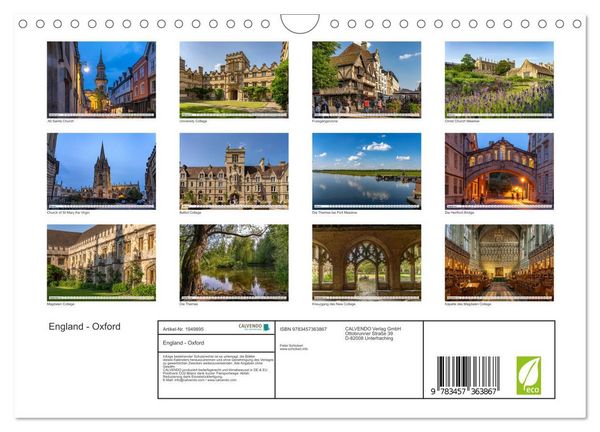 Produktbild: England - Oxford (Wandkalender 2026 DIN A4 quer), CALVENDO Monatskalender