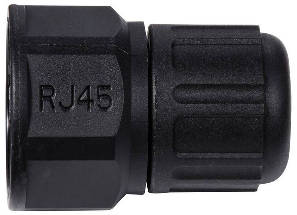 Produktbild: TRU COMPONENTS TC-E13T-MRJ-PRA06 Gerader RJ45-Kunststoffstecker IP67 (mit Gewinde) TC-13543624 Schwarz 1 St.