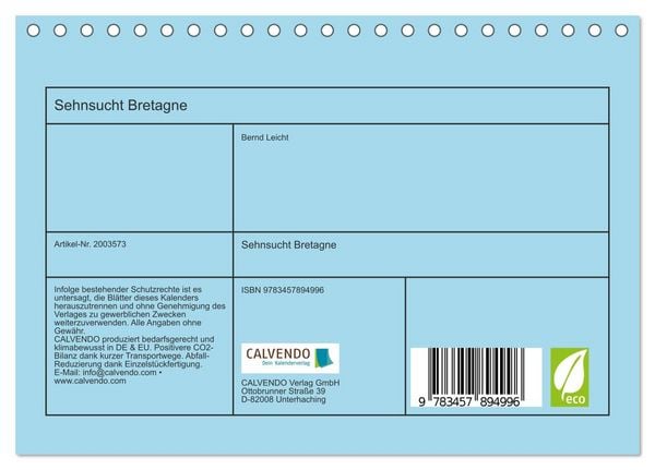 Produktbild: Sehnsucht Bretagne (Tischkalender 2026 DIN A5 quer), CALVENDO Monatskalender