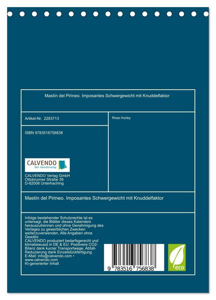 Produktbild: Mast&iacute;n del Pirineo. Imposantes Schwergewicht mit Knuddelfaktor (Tischkalender 2027 DIN A5 hoch), CALVENDO Monatskalender