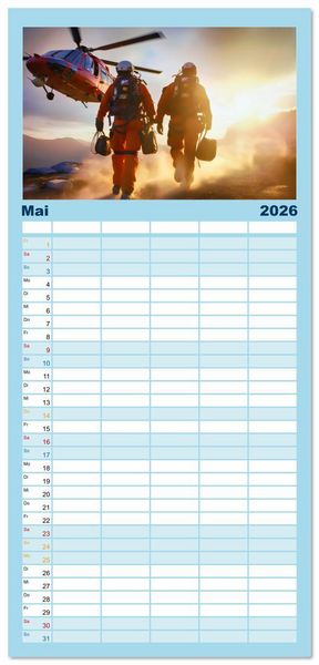 Produktbild: Familienplaner 2026 - Im Bann der Rettung - Rettungshubschrauber mit 5 Spalten (Wandkalender, 21 x 45 cm) CALVENDO