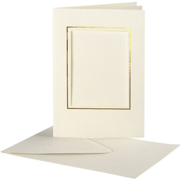 Produktbild: Creativ Company Passepartout-Karten mit Kuvert, Rechteckiger , Ausschnitt m Goldkante, Kartengr&ouml;&szlig;e 10,5x15cm, Umschlaggr&ouml;&szlig;e 11,5x16,5 cm, Naturwei&szlig;, 10er Set