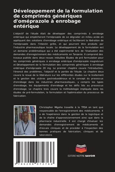 Produktbild: D&eacute;veloppement de la formulation de comprim&eacute;s g&eacute;n&eacute;riques d'om&eacute;prazole &agrave; enrobage ent&eacute;rique