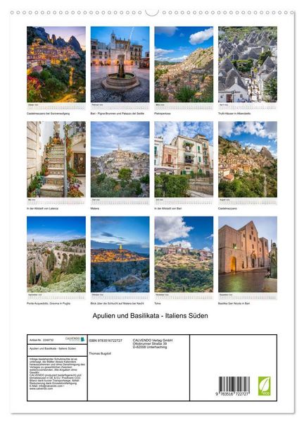 Produktbild: Apulien und Basilikata - Italiens S&uuml;den (hochwertiger Premium Wandkalender 2026 DIN A2 hoch), Kunstdruck in Hochglanz