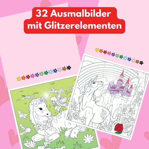 Produktbild: Malen nach Zahlen Glitzer-Malbuch Einh&ouml;rner