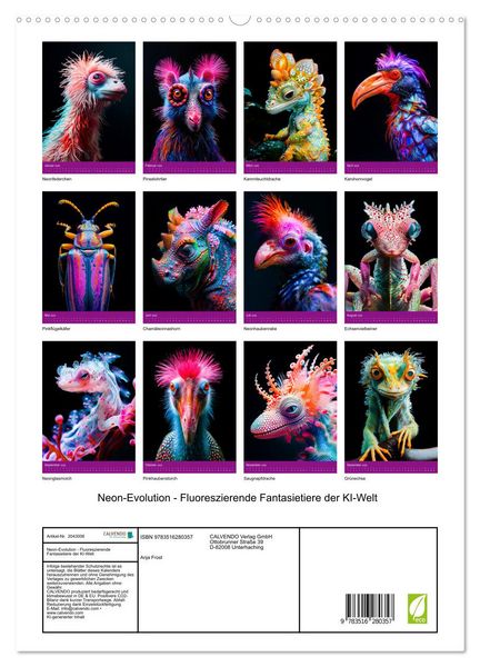 Produktbild: Neon-Evolution - Fluoreszierende Fantasietiere der KI-Welt (hochwertiger Premium Wandkalender 2026 DIN A2 hoch), Kunstdruck in Hochglanz