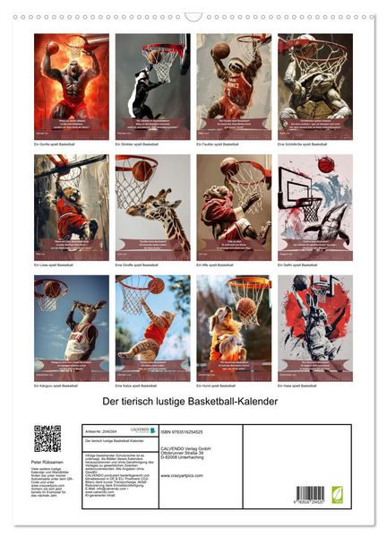 Produktbild: Der tierisch lustige Basketball-Kalender (Wandkalender 2026 DIN A2 hoch), CALVENDO Monatskalender