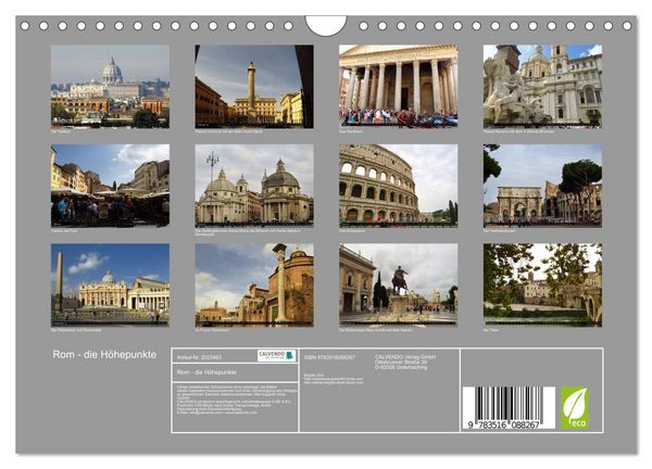 Produktbild: Rom - die H&ouml;hepunkte (Wandkalender 2026 DIN A4 quer), CALVENDO Monatskalender