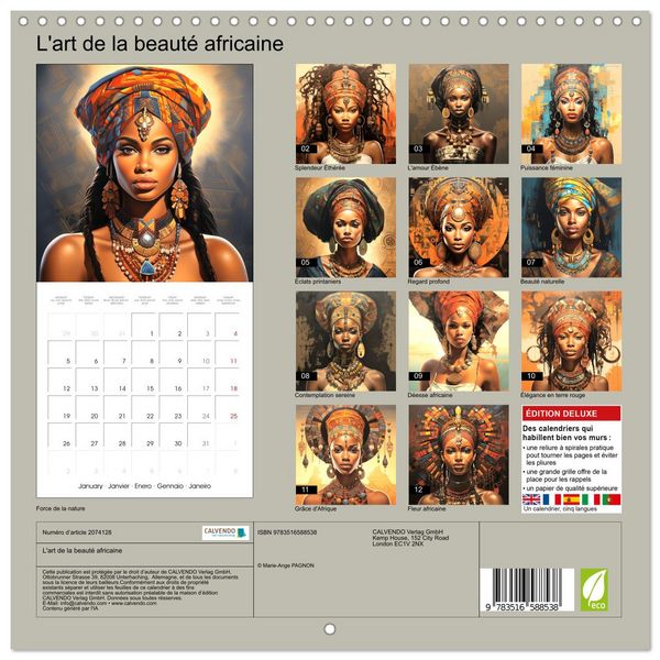 Produktbild: L'art de la beaut&eacute; africaine (Calendrier mural carr&eacute; 2026 30x30 cm) Calendrier double avec une page pour vos prises de notes