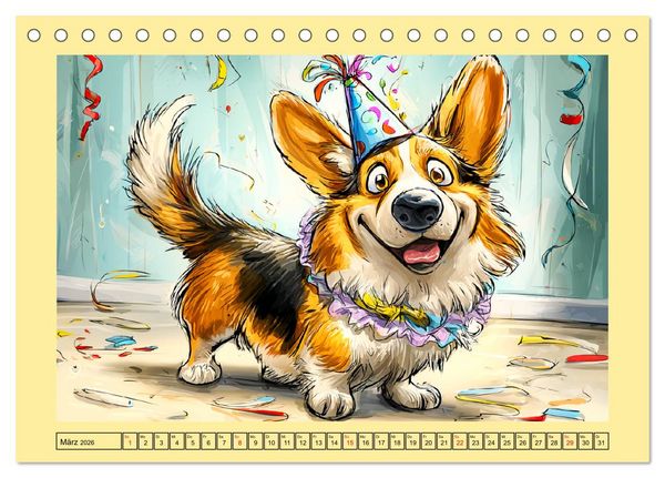 Produktbild: Lustige Corgis. Niedliche Cartoons von gl&uuml;cklichen Hunden (Tischkalender 2026 DIN A5 quer), CALVENDO Monatskalender