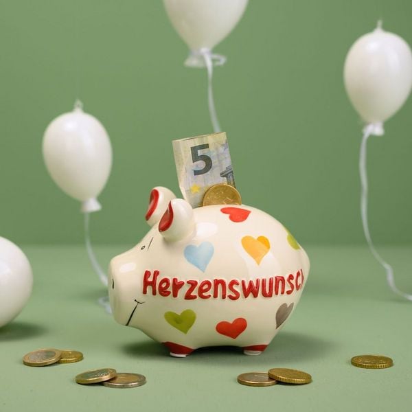 Produktbild: Sparschwein Herzenswunsch Keramik wei&szlig; 12,5x9x9cm