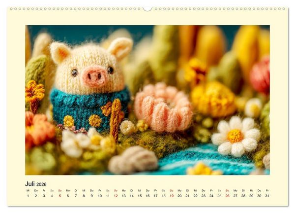 Produktbild: Flauschiger Bauernhof. Gestrickte Tierchen f&uuml;r Herz und Seele (hochwertiger Premium Wandkalender 2026 DIN A2 quer), Kunstdruck in Hochglanz