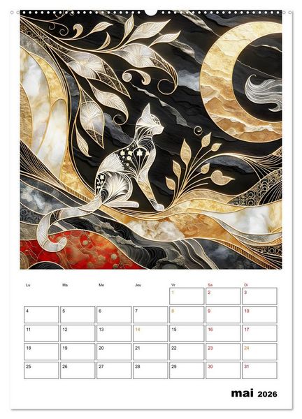 Produktbild: Les chats - Pattes de velours au clair de lune (Calendrier mural 2026 DIN A2 horizontal), CALVENDO calendrier mensuel