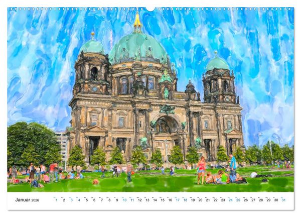 Produktbild: Berlin - Stadtansichten im Aquarell-Design (hochwertiger Premium Wandkalender 2026 DIN A2 quer), Kunstdruck in Hochglanz