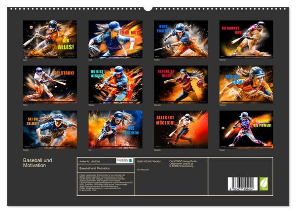 Produktbild: Baseball und Motivation (hochwertiger Premium Wandkalender 2026 DIN A2 quer), Kunstdruck in Hochglanz