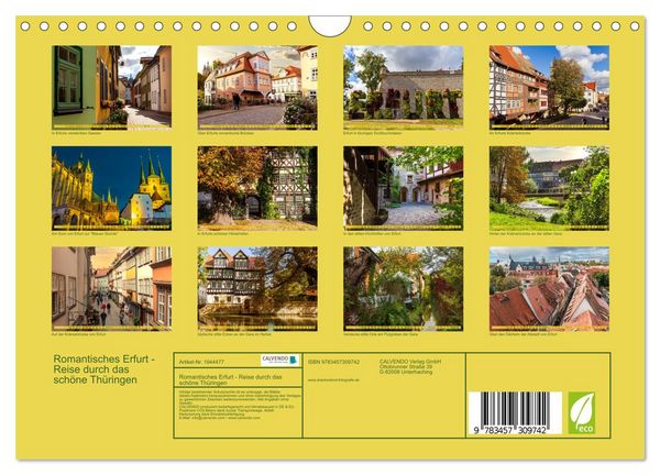 Produktbild: Romantisches Erfurt - Reise durch das sch&ouml;ne Th&uuml;ringen (Wandkalender 2026 DIN A4 quer), CALVENDO Monatskalender