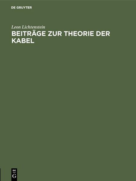 Produktbild: Beitr&auml;ge zur Theorie der Kabel