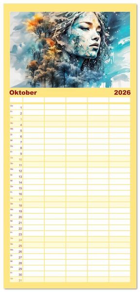 Produktbild: Familienplaner 2026 - Wilde Ladys mit 5 Spalten (Wandkalender, 21 x 45 cm) CALVENDO
