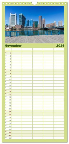 Produktbild: Familienplaner 2026 - Stadtansichten aus Boston mit 5 Spalten (Wandkalender, 21 x 45 cm) CALVENDO