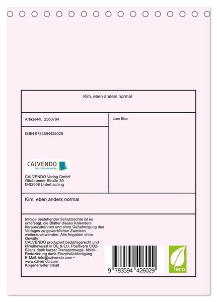 Produktbild: Kim, eben anders normal (Tischkalender 2027 DIN A5 hoch), CALVENDO Monatskalender