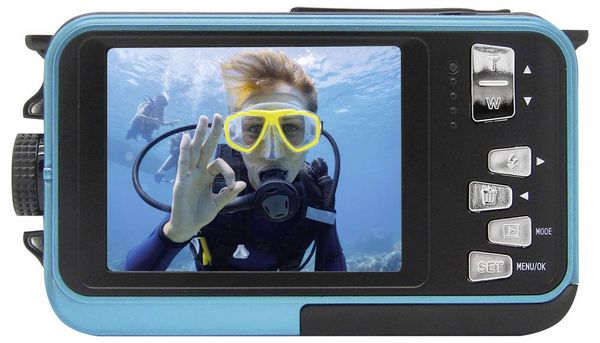 Produktbild: Easypix W3027-I Wave Iceblue Digitalkamera 30 Megapixel Blau-Eisblau inkl. Akku, inkl. Tasche Bildstabilisierung, Full HD Video