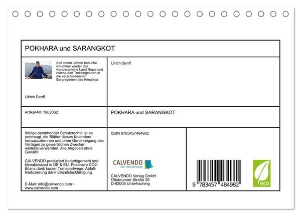 Produktbild: POKHARA und SARANGKOT (Tischkalender 2026 DIN A5 quer), CALVENDO Monatskalender