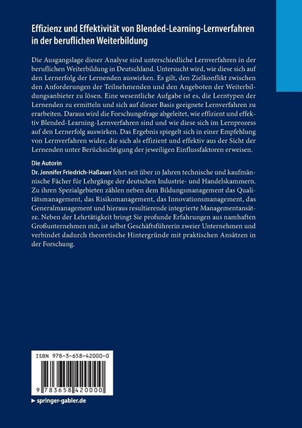 Produktbild: Effizienz und Effektivit&auml;t von Blended-Learning-Lernverfahren in der beruflichen Weiterbildung