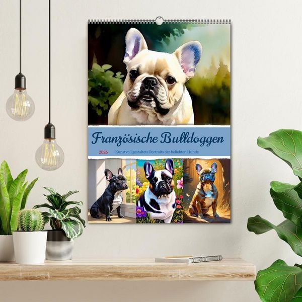 Produktbild: Franz&ouml;sische Bulldoggen. Kunstvoll gestaltete Portraits (Wandkalender 2026 DIN A2 hoch), CALVENDO Monatskalender
