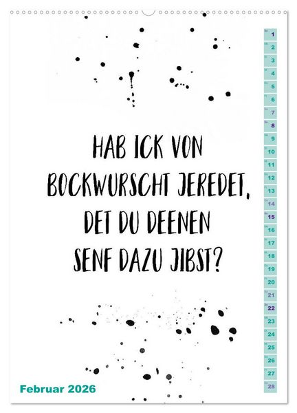 Produktbild: BERLINERISCH Lustige Spr&uuml;che (Wandkalender 2026 DIN A2 hoch), CALVENDO Monatskalender