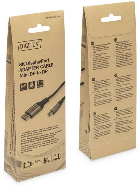 Produktbild: Digitus DisplayPort / Mini-DisplayPort Anschlusskabel DisplayPort Stecker, Mini DisplayPort Stecker 2 m Schwarz DB-340106-020-S Geschirmt