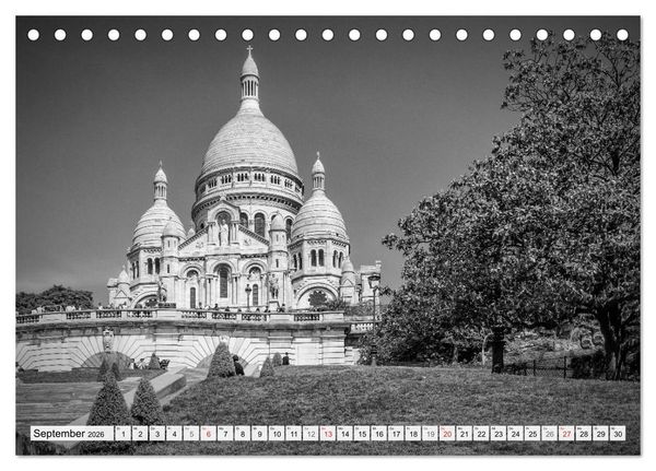 Produktbild: PARIS Monochrome Impressionen (Tischkalender 2026 DIN A5 quer), CALVENDO Monatskalender