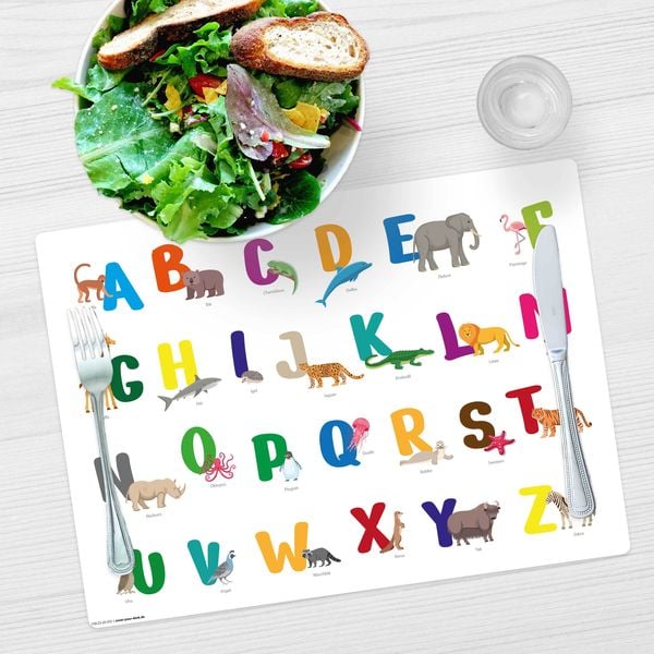 Produktbild: Tischsetmacher Tischset f&uuml;r Kinder Buntes ABC mit Tieren, aus hochwertigem Vinyl , 44 x 32 cm