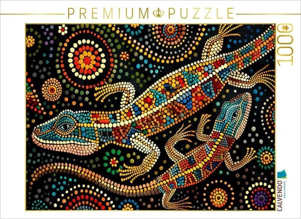 CALVENDO Puzzle Eidechsen - Im Stil der Kunst der Aborigines | 1000 Teile Lege-Größe 64x48cm Foto-Puzzle für glückliche Stunden